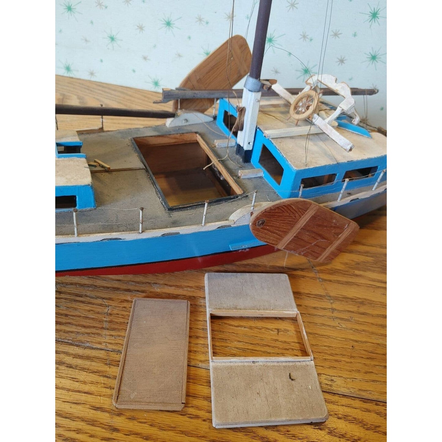 Land Ho! Vintage Scale Model Handbuilt Sailboat Leeboards Unique