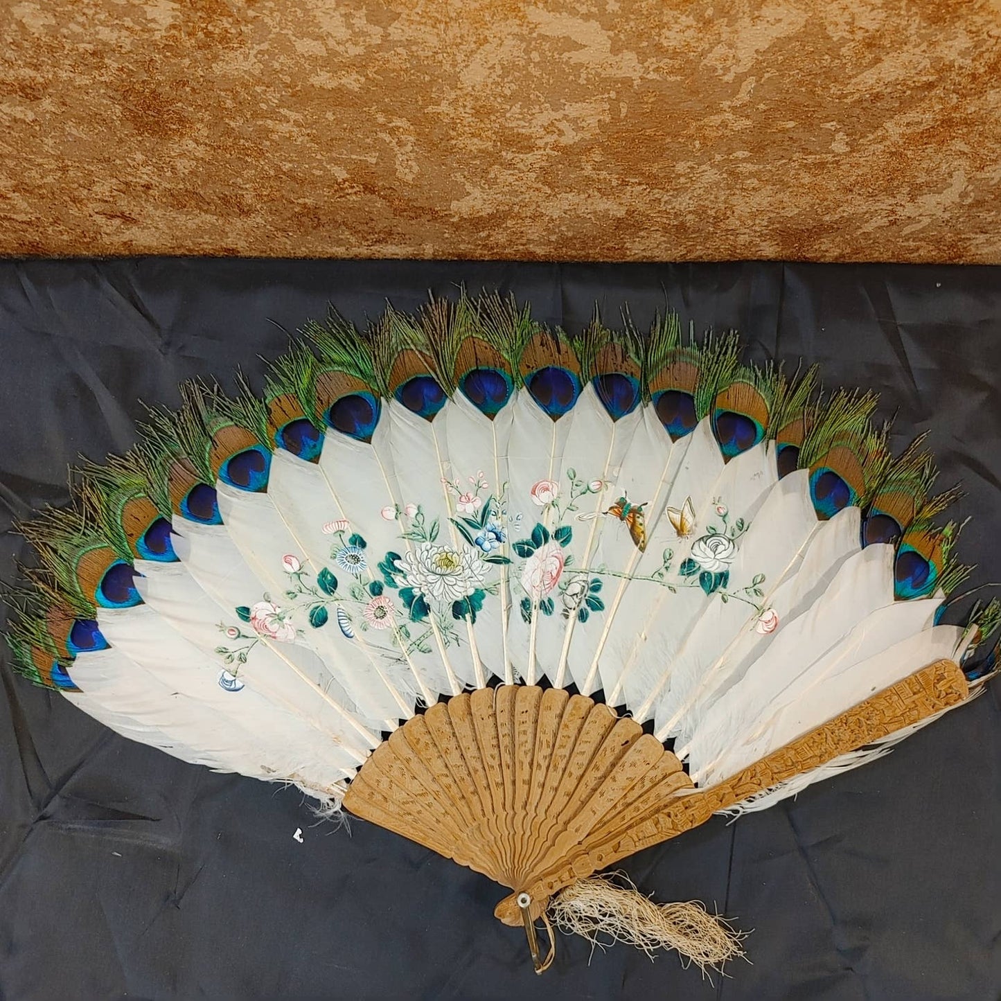 Fancy Fans! Antique Fan Lot (7) Peacock Hand Painted Free Shipping!