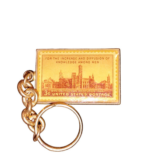 Cool Keychain! Smithsonian Stamp 1946 USPS Postage Gold Free Shipping!