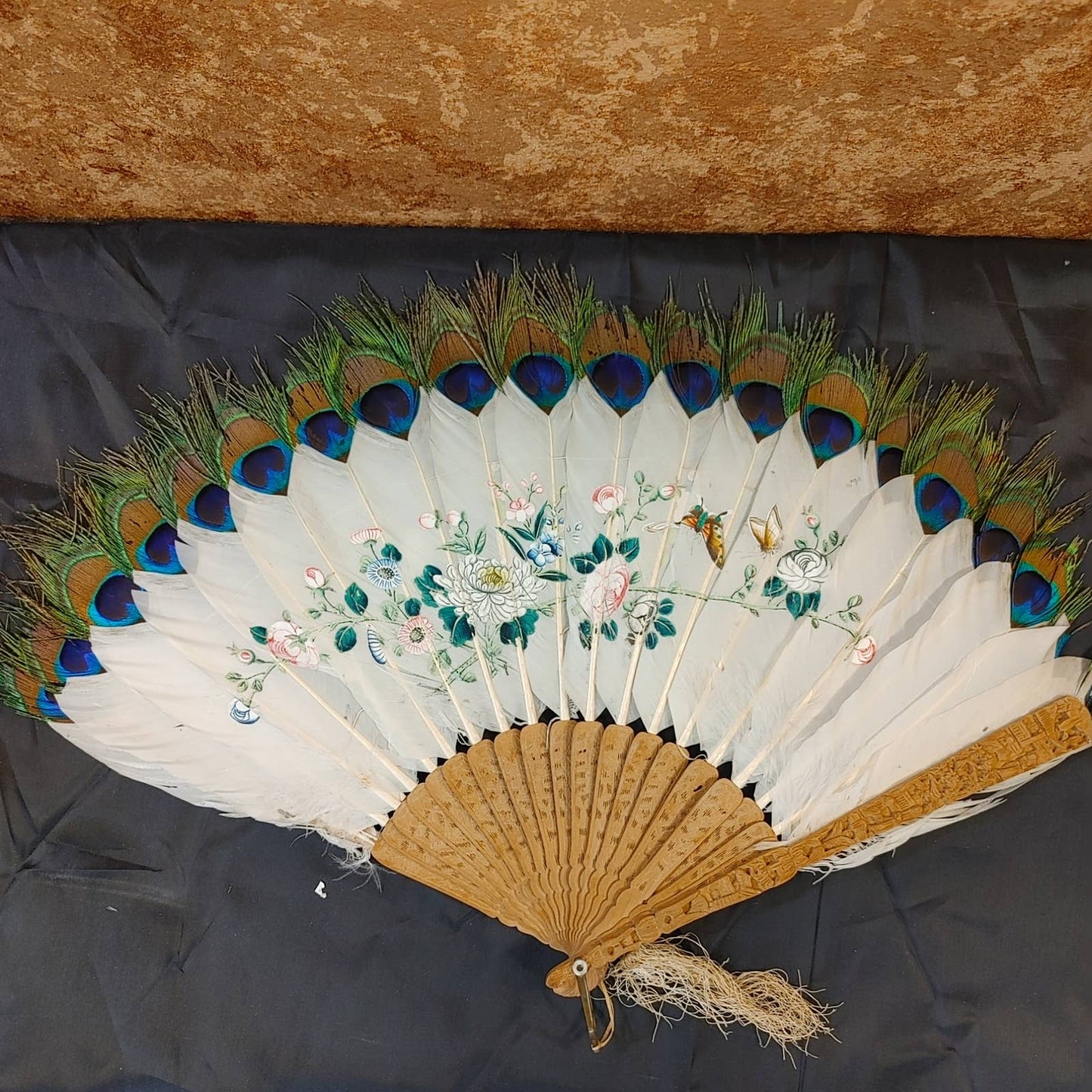 Fancy Fans! Antique Fan Lot (7) Peacock Hand Painted Free Shipping!