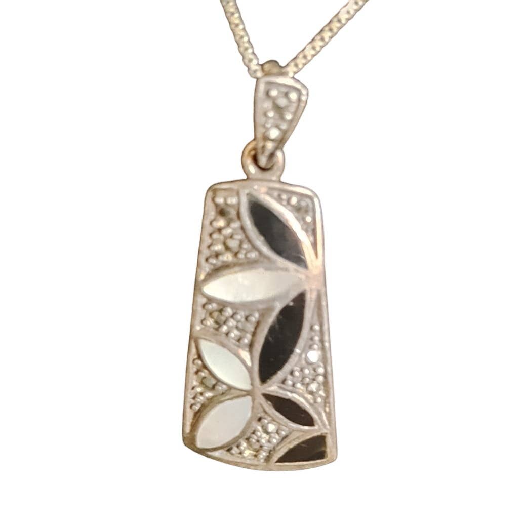 In Da Pendant! Nice Vintage 925 Sterling Silver Inlay Necklace Chain Free Ship!