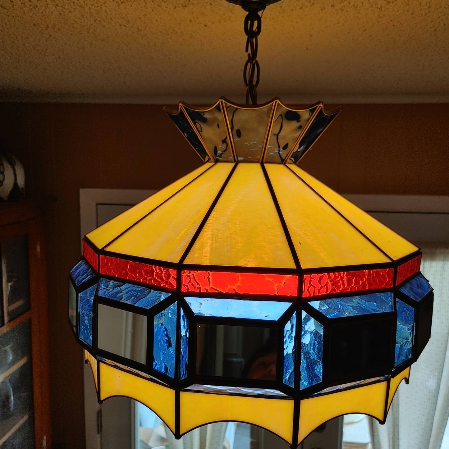 Great Glass! Vintage Lamp Stained Leaded Mirror Hanging Light Free Shipping!