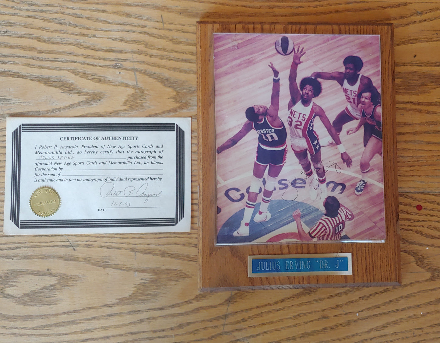 DR. J! Julius Erving Autographed photo plaque with 2 COA's!