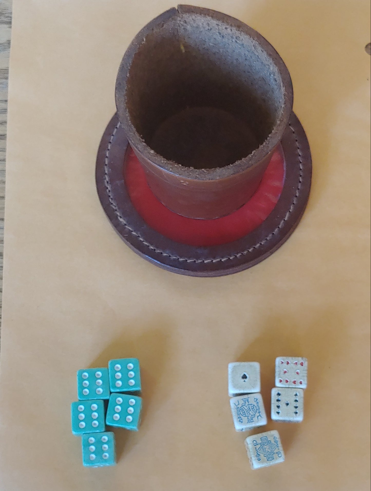 Come on...Vintage leather dice cup with vintage poker dice!