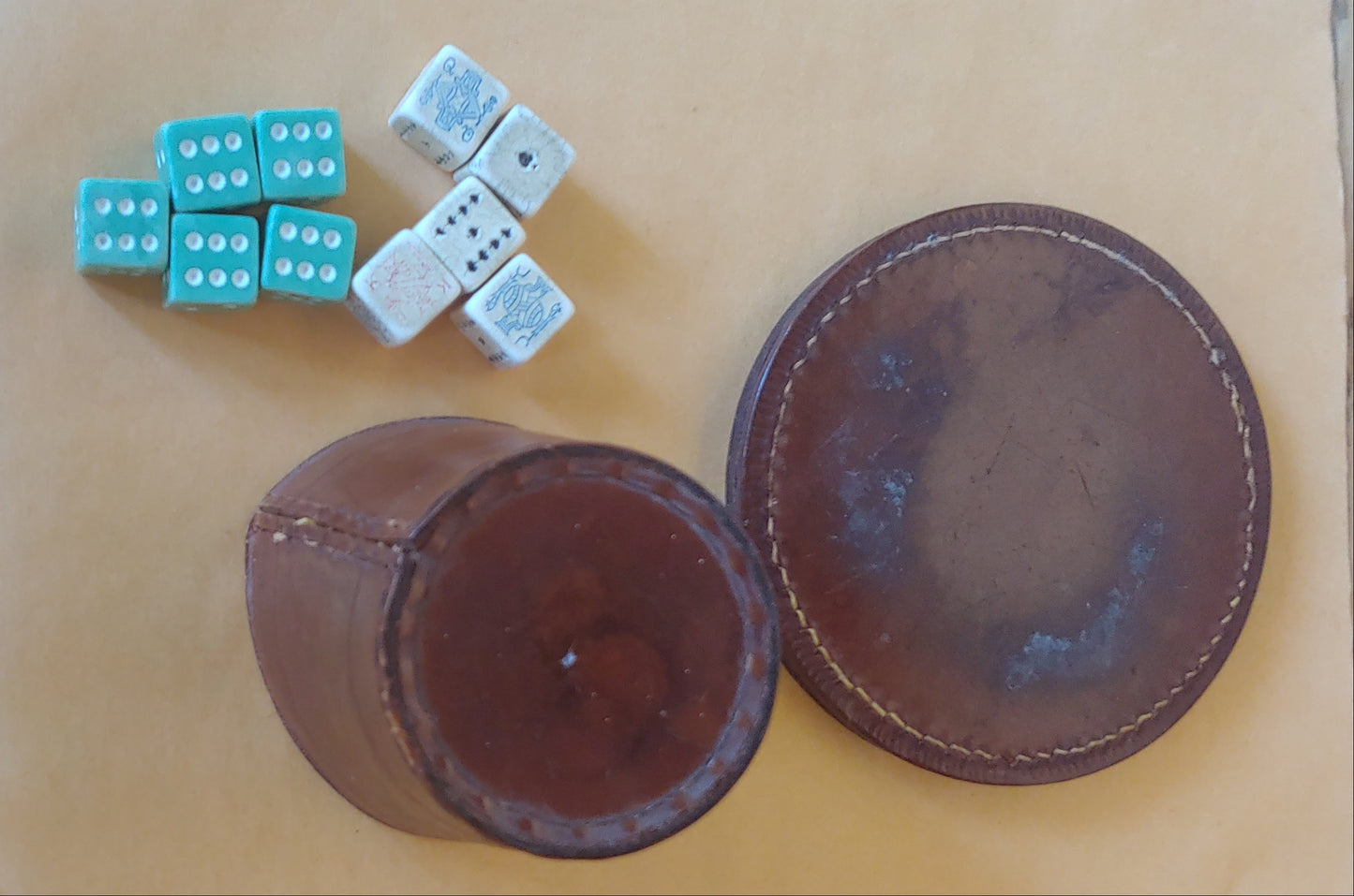 Come on...Vintage leather dice cup with vintage poker dice!