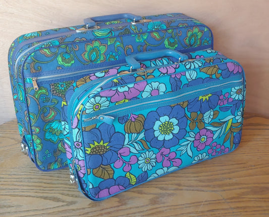 All Aboard! Vintage smaller floral luggage set retro 60's 70's