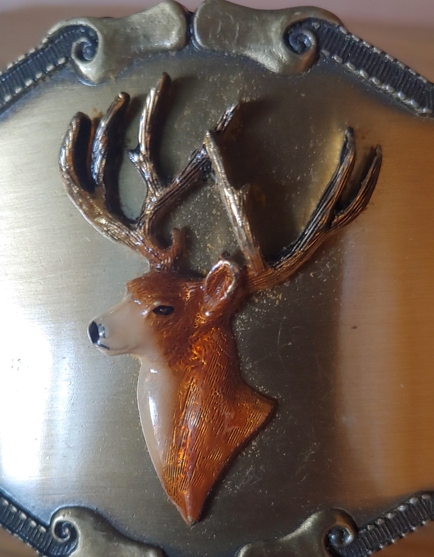 Yes Deer! Vintage Used Deer Stag Belt Buckle Raintree 70's Outdoors Animal Hunting