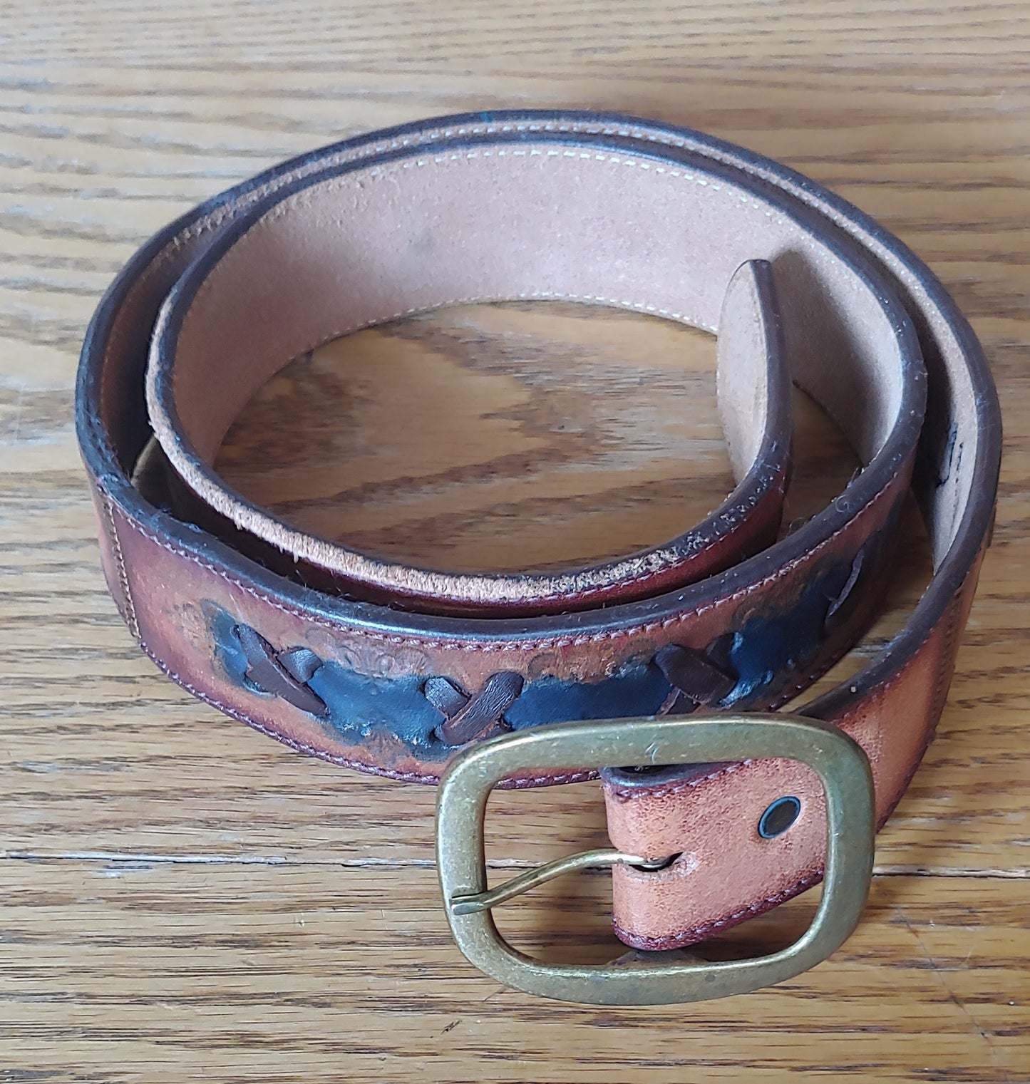 Leather Up! Vintage Used Hippie Belt Dyed Stitched Brass Buckle