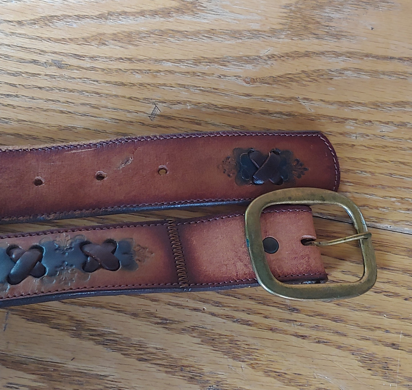 Leather Up! Vintage Used Hippie Belt Dyed Stitched Brass Buckle