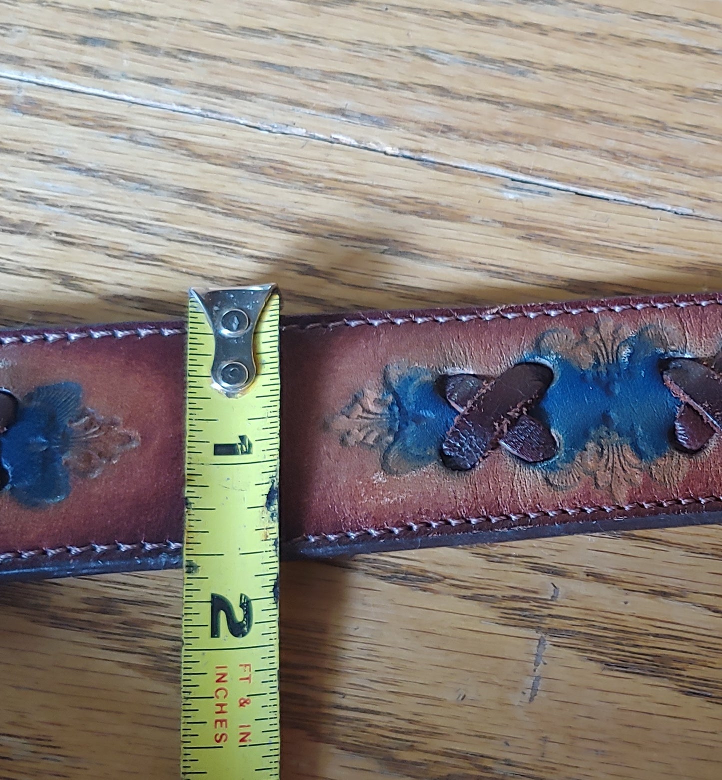 Leather Up! Vintage Used Hippie Belt Dyed Stitched Brass Buckle