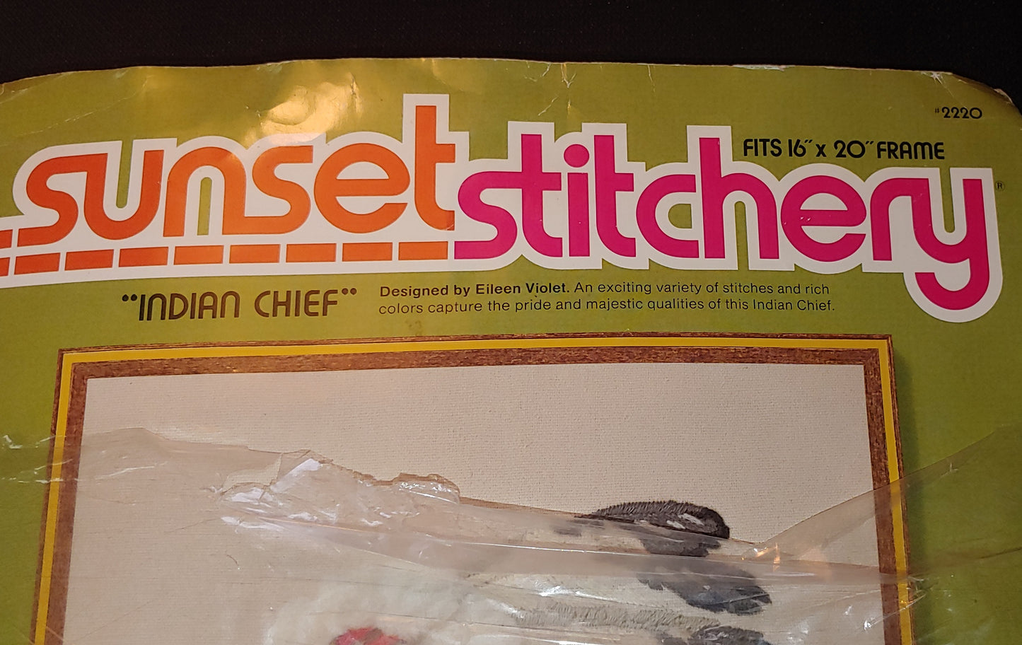 Crafty Chief! Vintage Sunset stitchery craft kit # 2220 Indian Chief 1977