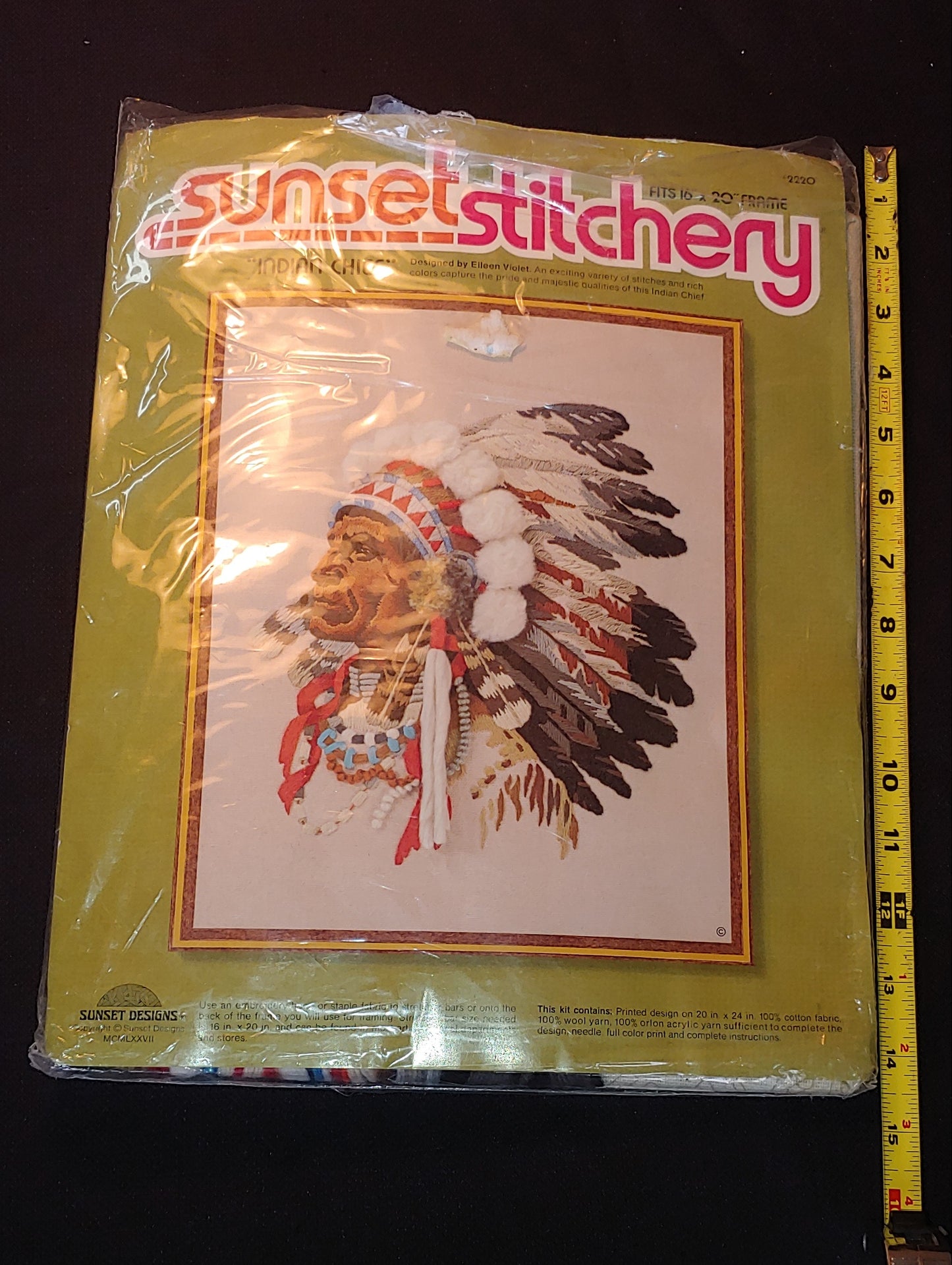 Crafty Chief! Vintage Sunset stitchery craft kit # 2220 Indian Chief 1977