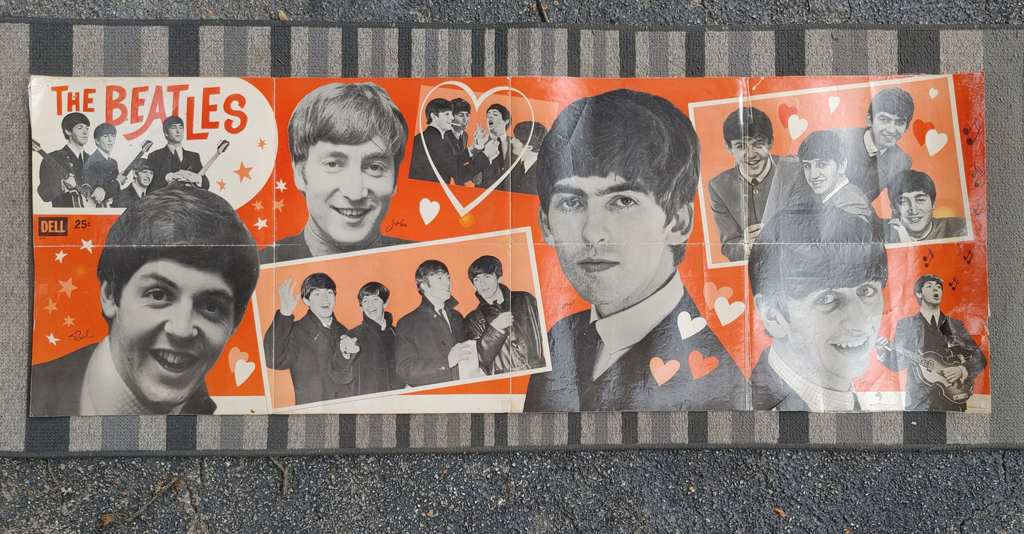 Fab Four! The Beatles Promotional Poster Vintage Collage Dell 1964 53x19!