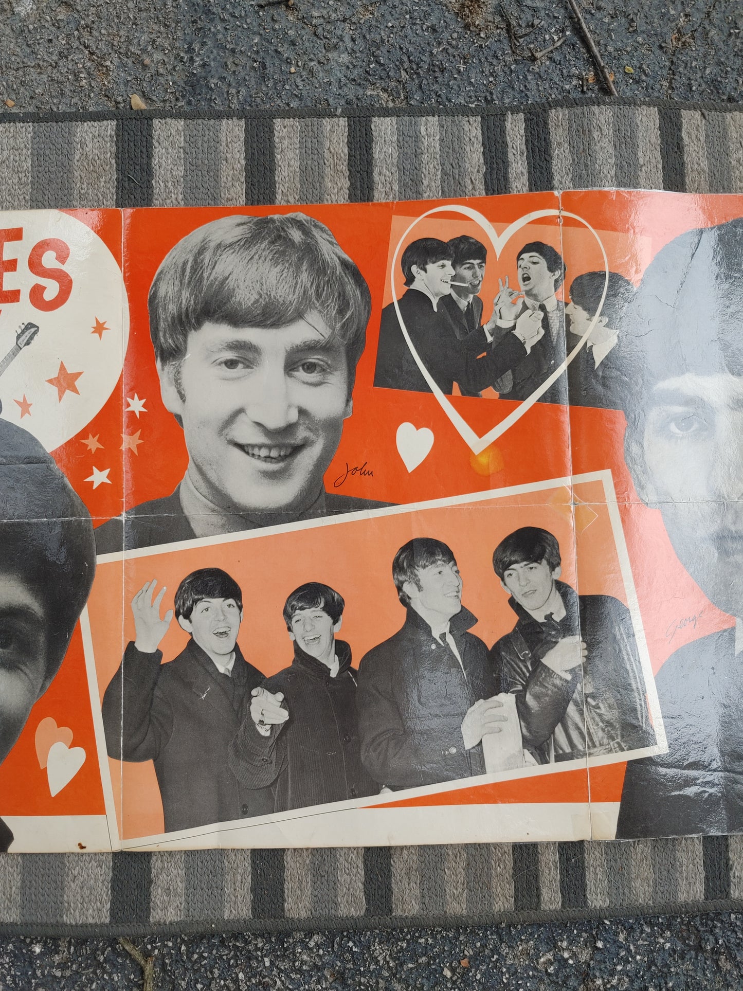 Fab Four! The Beatles Promotional Poster Vintage Collage Dell 1964 53x19!