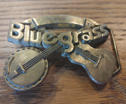 Brass Blugrass! Vintage Belt Buckle BSR 100% Solid Brass Music 1980 Baron