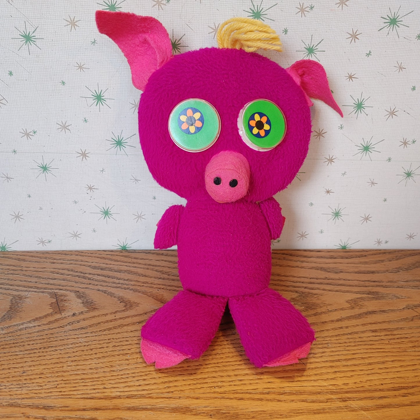 Googlie! Vintage Googlies Plush Alien Stuffed 1967 Pig  Hot Pink Toy Works!