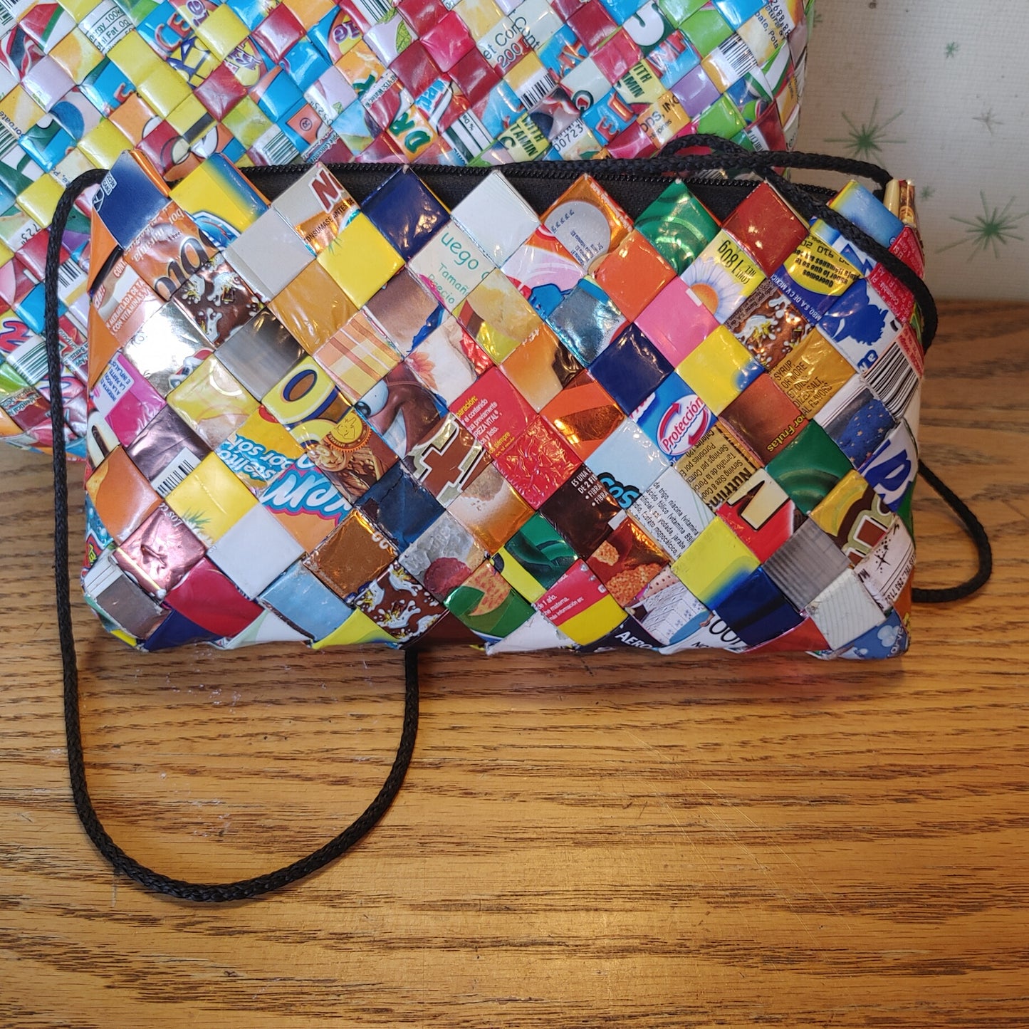 Wrapper It Up! Woven Recycled Candy Wrapper Purse Bag Clutch Tote Pair Large Artisanal Mexico