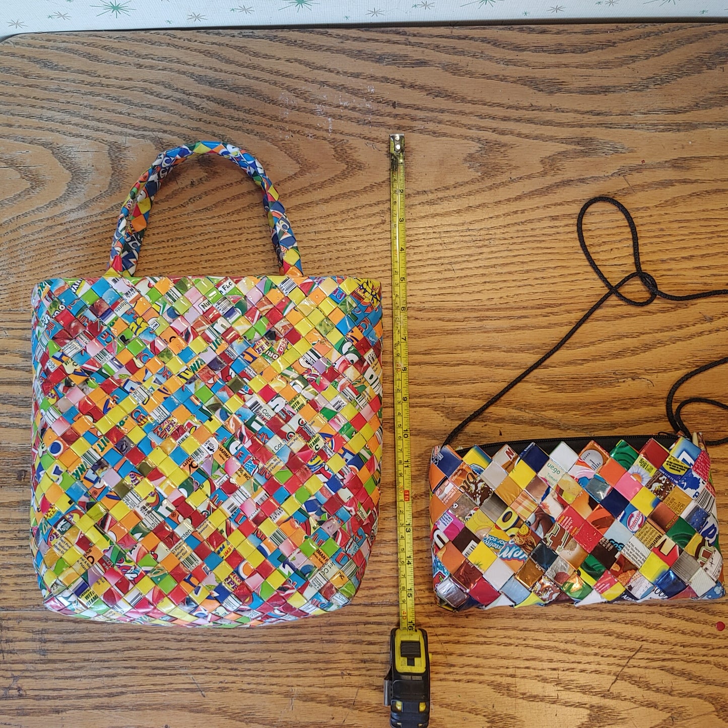 Wrapper It Up! Woven Recycled Candy Wrapper Purse Bag Clutch Tote Pair Large Artisanal Mexico