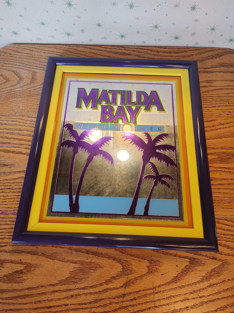 Wine Cooler! Vintage Matilda Bay Mirror Bright Yellow Purple Tiki Bar Advertisement