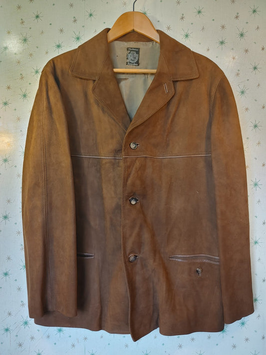 Buckskin! Vintage Gales Lastreria Leather Jacket Made Spain Hip Length 3 Button Men's Medium Euro 50