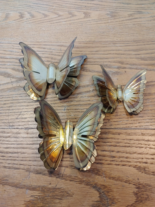 Butterfly Bounty 2! Vintage set 3 Butterflies Copper 70's Boho