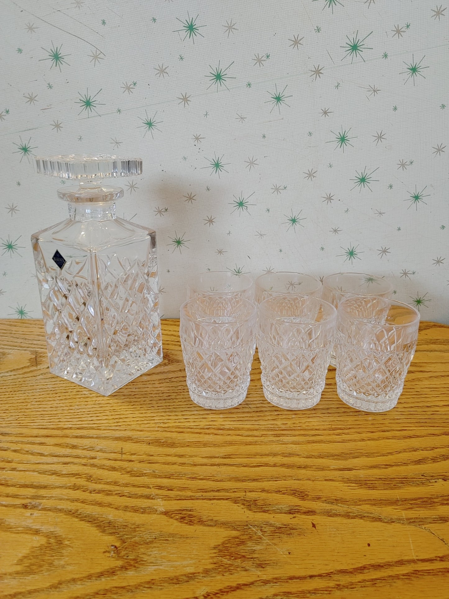 Crystal Clear! Vintage Decanter 24% Lead Crystal 6 Glasses Bohemia Czech