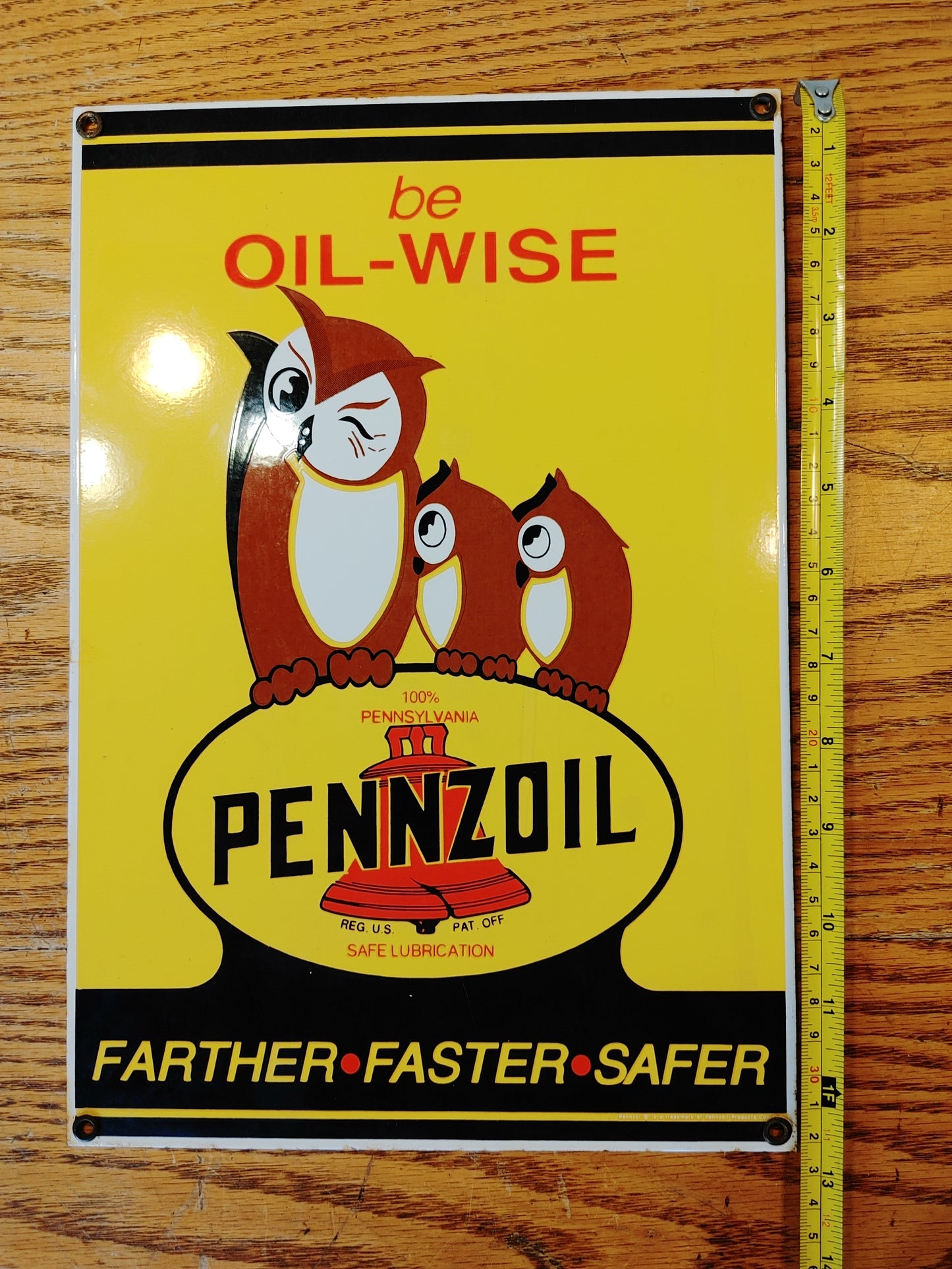 Give A Hoot! Vintage Pennzoil Sign Oil-Wise Owls Porcelain Advertising