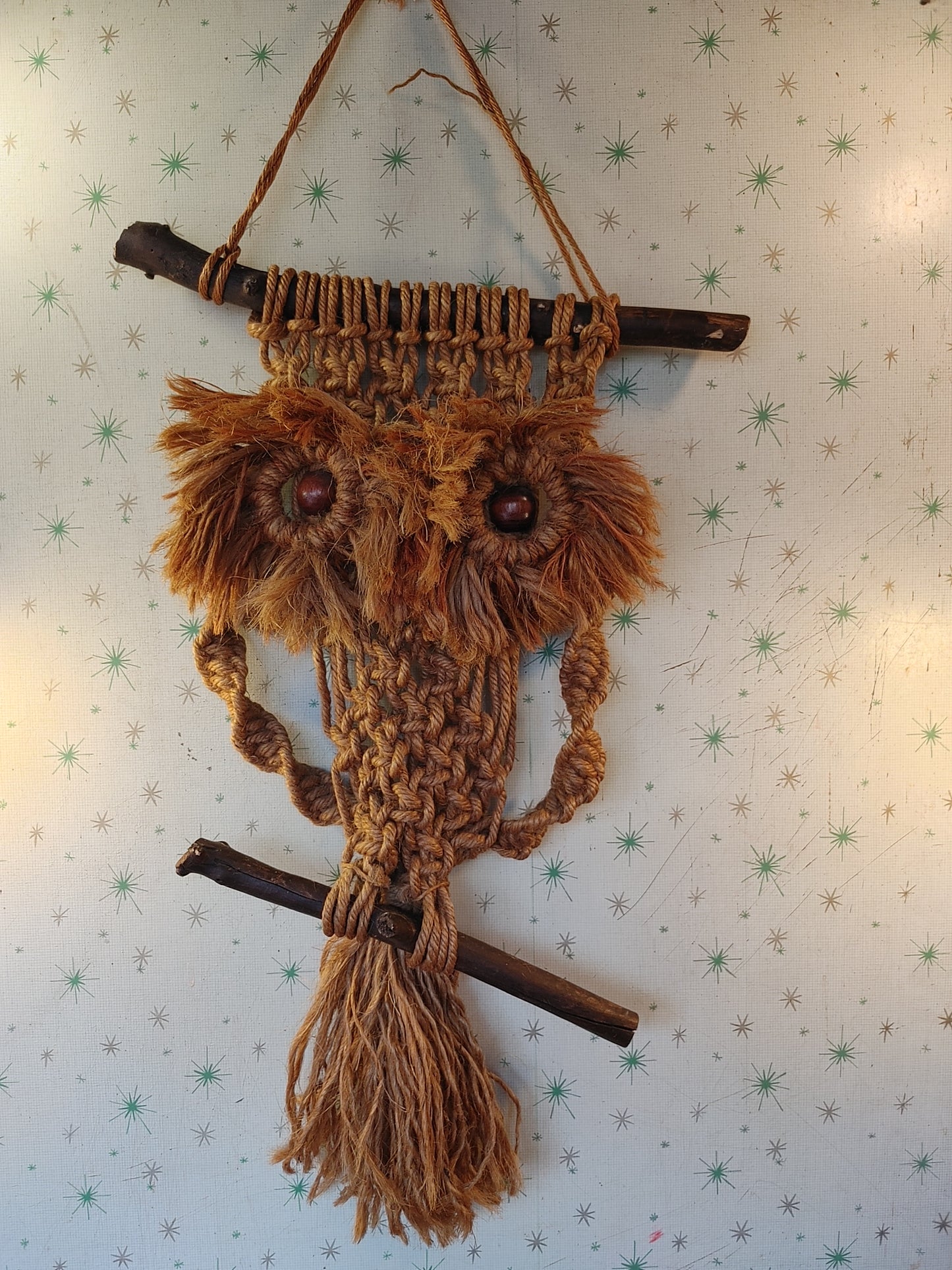 It's a Hoot! Vintage Sisal Macrame Owl Art Wall Hanging Boho