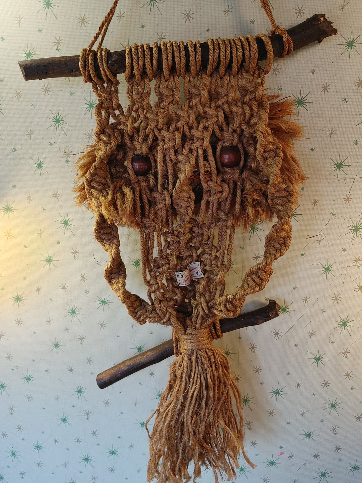 It's a Hoot! Vintage Sisal Macrame Owl Art Wall Hanging Boho