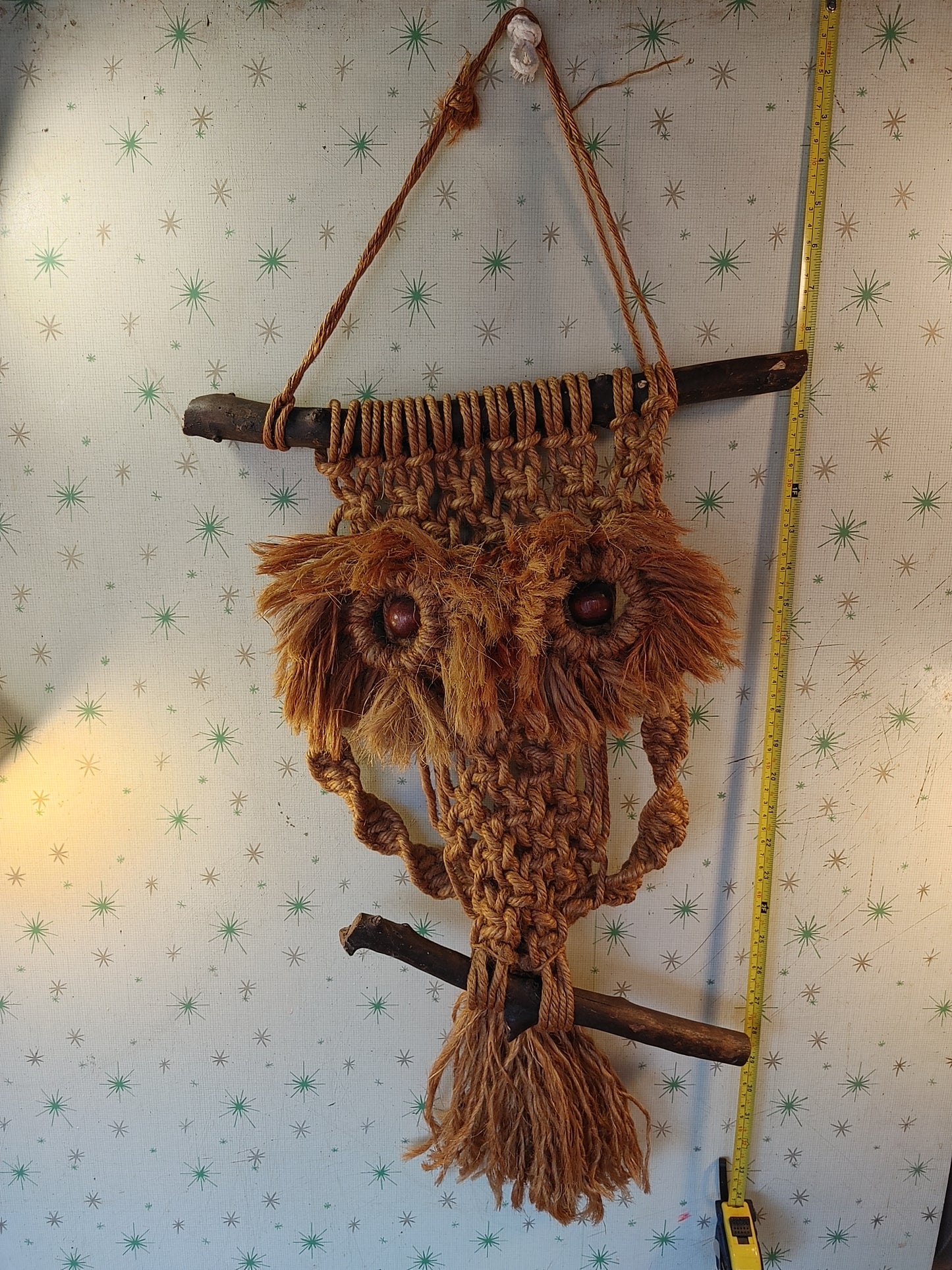 It's a Hoot! Vintage Sisal Macrame Owl Art Wall Hanging Boho