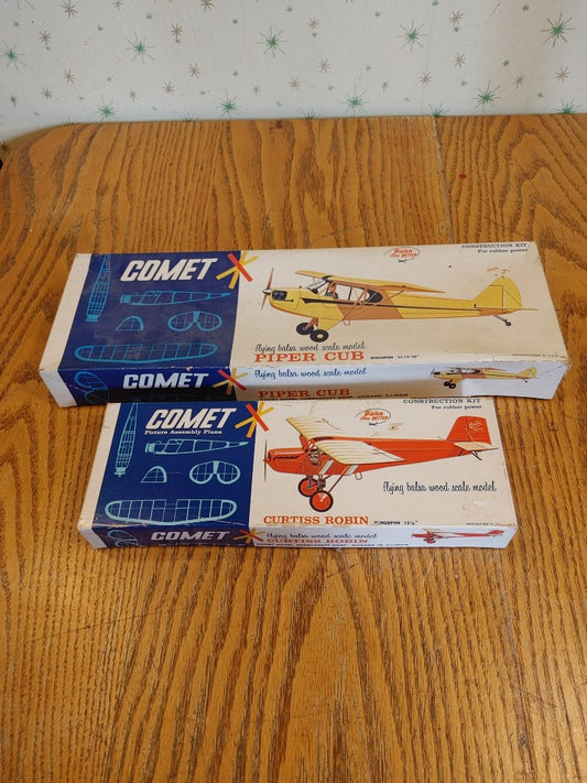 Balsa Bounty! Lot Vintage Balsa Airplane Models Comet Curtiss Robin Piper Cub 2 Kits