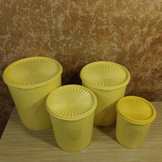 Canary Canisters! 4 Vintage Bright Lemon Yellow Tupperware Storage Cans Lids