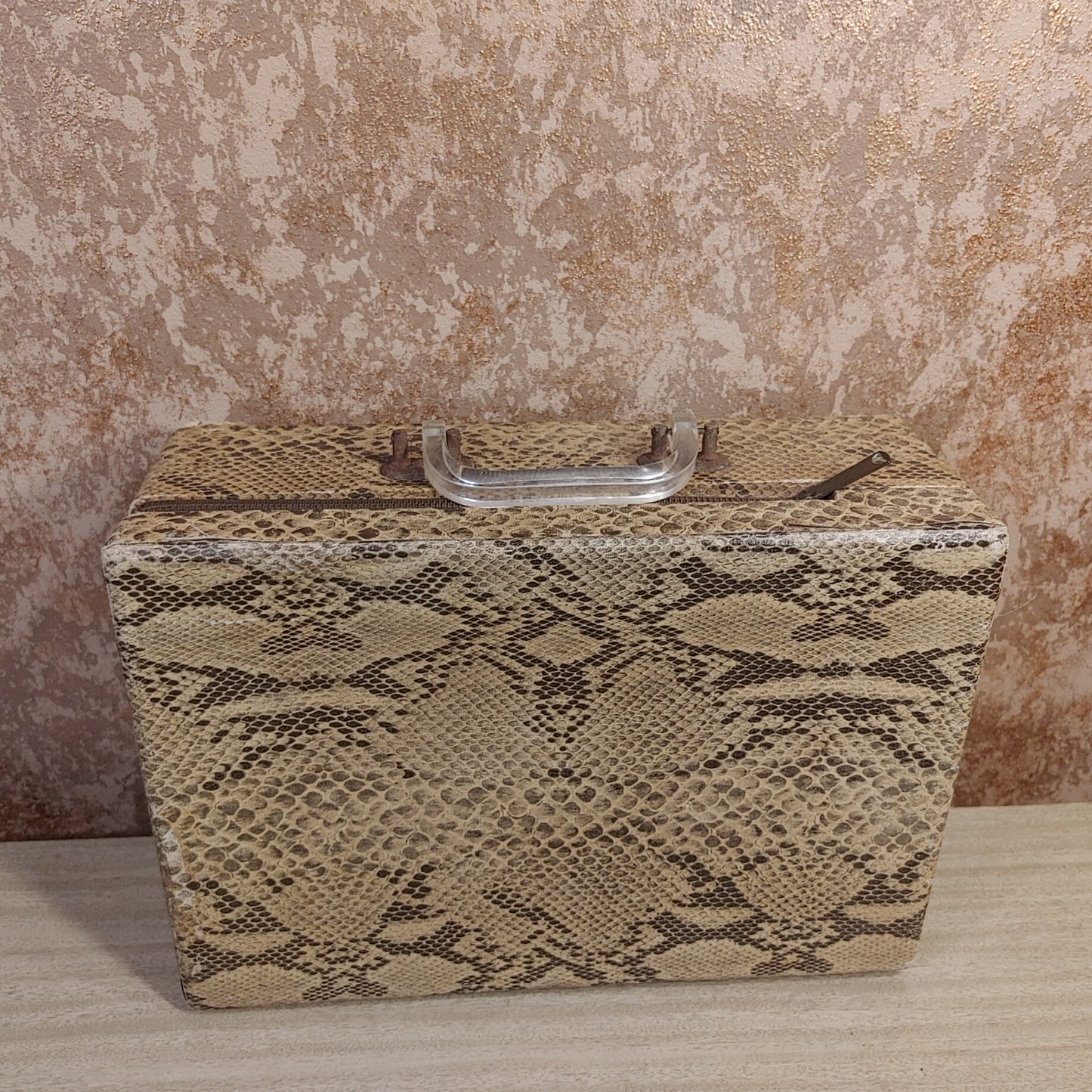 Snakeskin Satchel! Vintage faux snakeskin Train Suit Case Luggage Unique