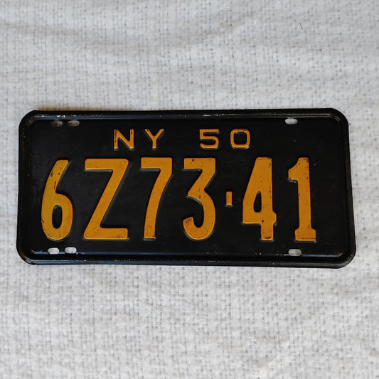 Timeless Tag! Vintage 1950 New York State License Plate Tag Original #6Z73-41