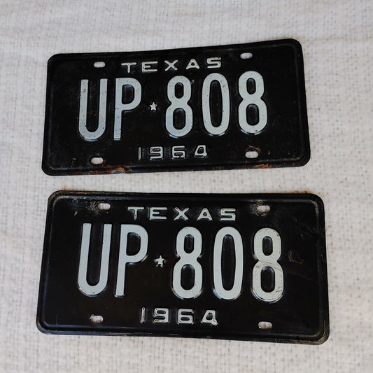 Timeless Tags 9! Vintage Original Texas State 1964 License Plates #UP-808