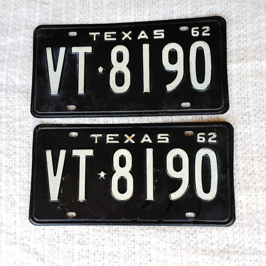 Timeless Tags 8! Vintage Original Texas State 1962 License Plates #VT-8190