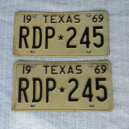 Timeless Tags 4! Vintage Original Texas State 1969 License Plates #RDP-245