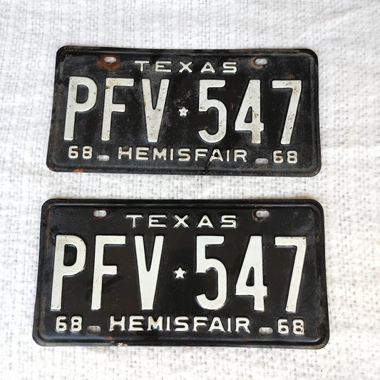 Timeless Tags 5! Vintage Original Texas State Hemisfair 1968 License Plates #PFV-547