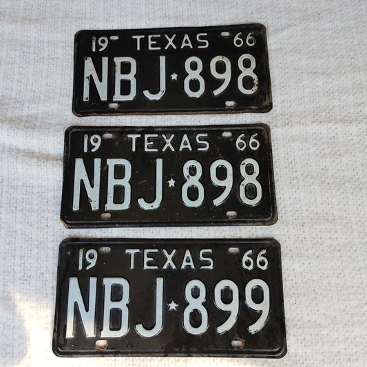 Timeless Tags 7! Vintage Original Texas State 1966 License Plates #NBJ-898 & NBJ-899