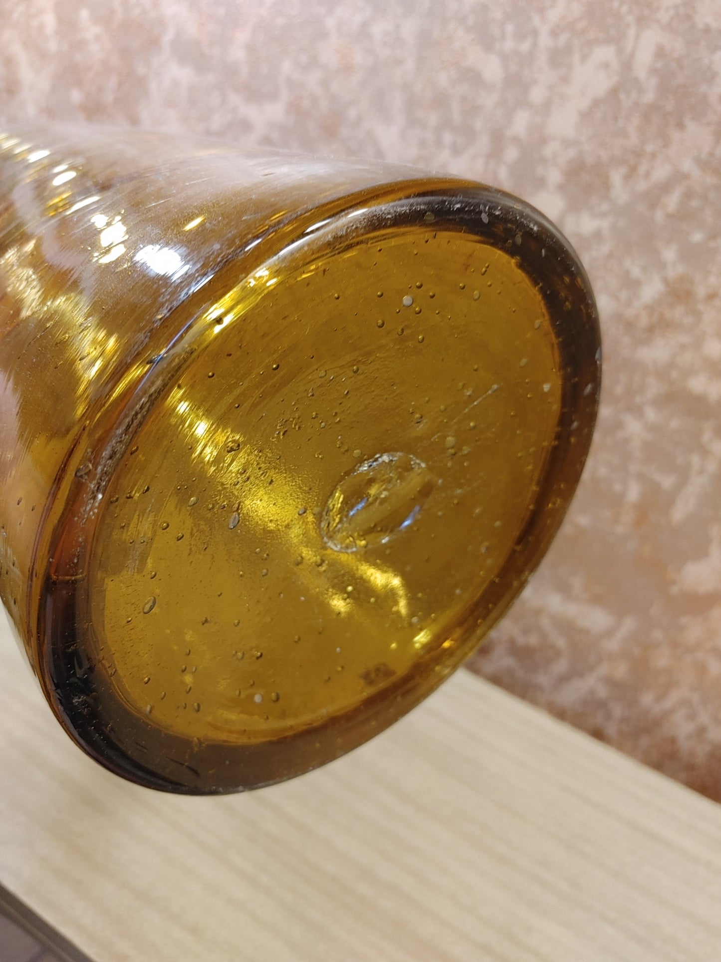 Opensesame! Vintage 1970's Empoli Italian Hand Blown Glass Bottle Amber Huge Artisan