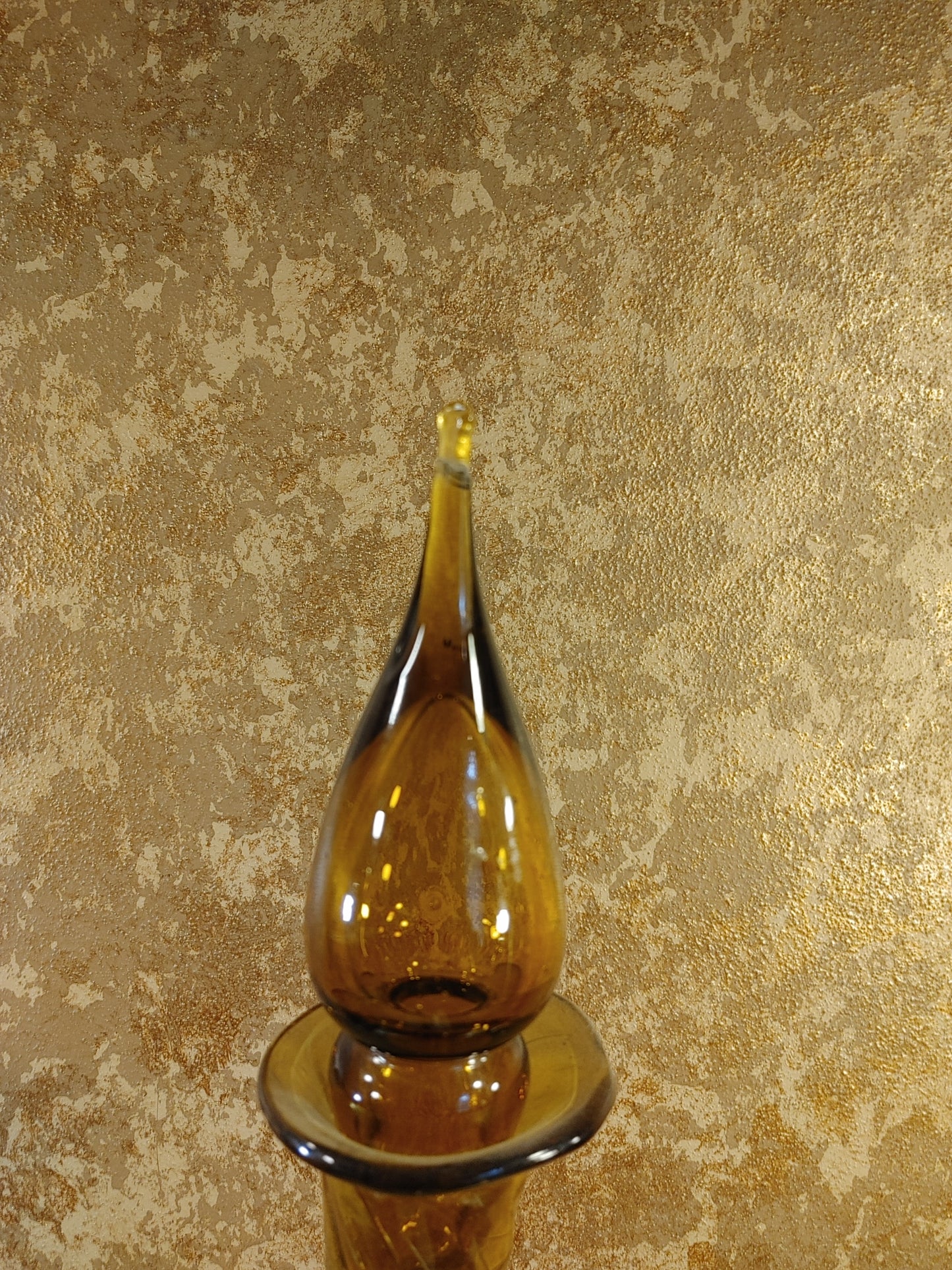 Opensesame! Vintage 1970's Empoli Italian Hand Blown Glass Bottle Amber Huge Artisan