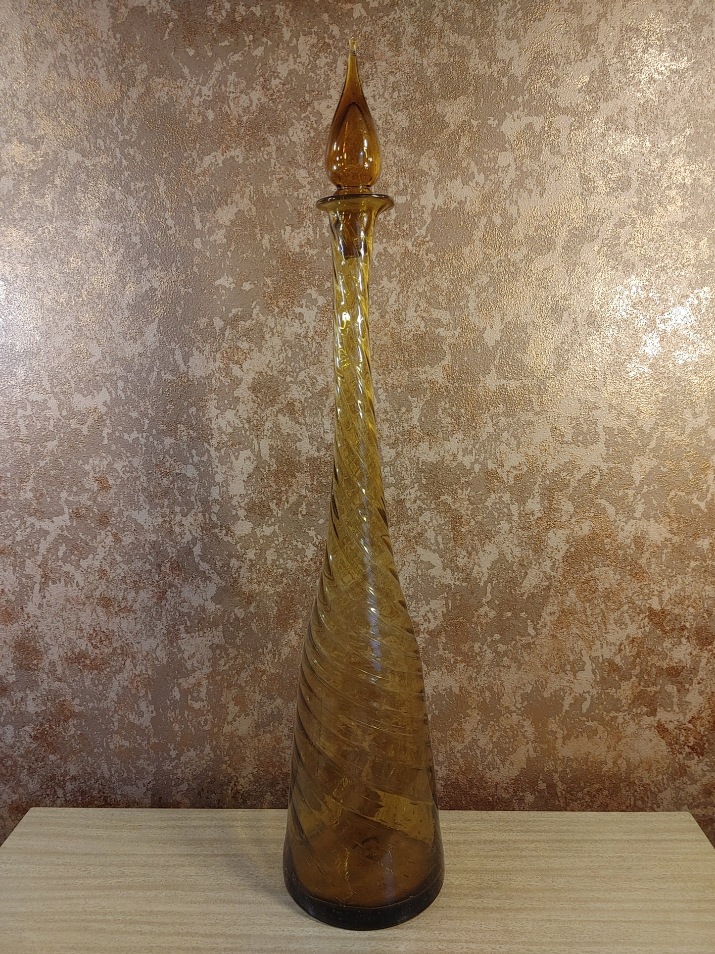 Opensesame! Vintage 1970's Empoli Italian Hand Blown Glass Bottle Amber Huge Artisan